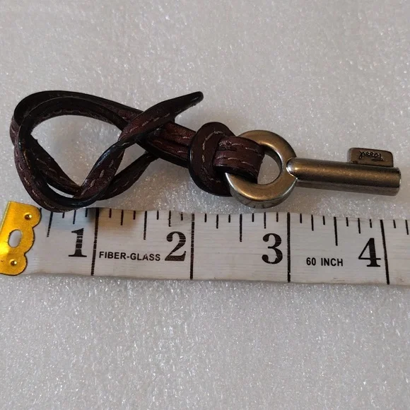 Fossil Brown Leather Necklace with Silver Key Pendant - Picture 4 of 4